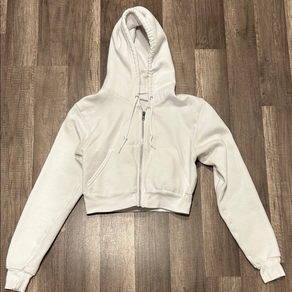 American Apparel White Cropped Zip Up Hoodie